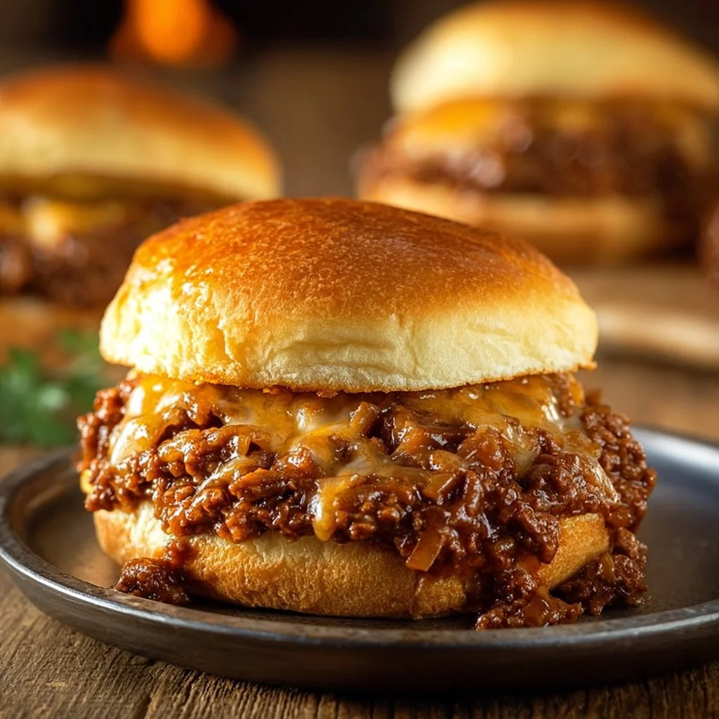 Comforting French Onion Beef Sloppy Joes with Melted Cheese Recipe 1 Comforting French Onion Beef Sloppy Joes topped with melted cheese