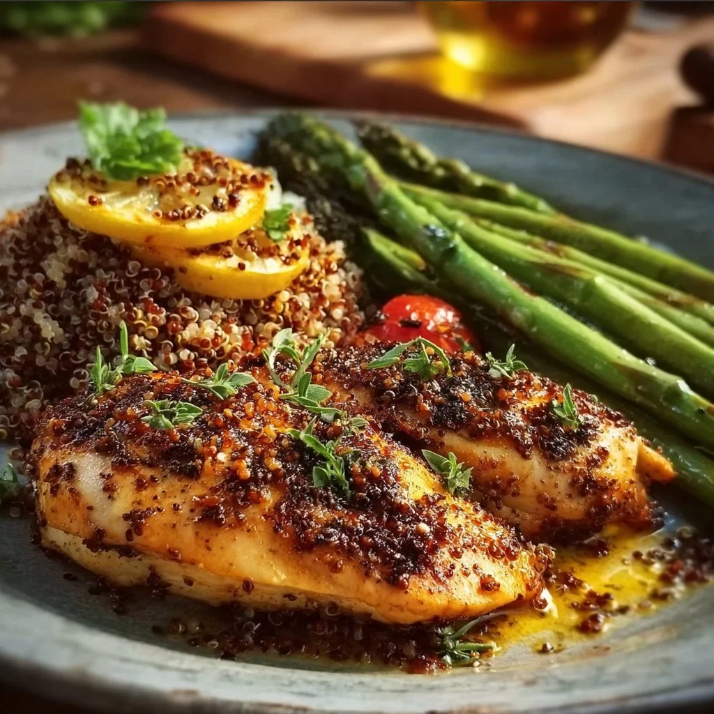 Grilled Lemon Herb Chicken with Quinoa Salad and Grilled Asparagus