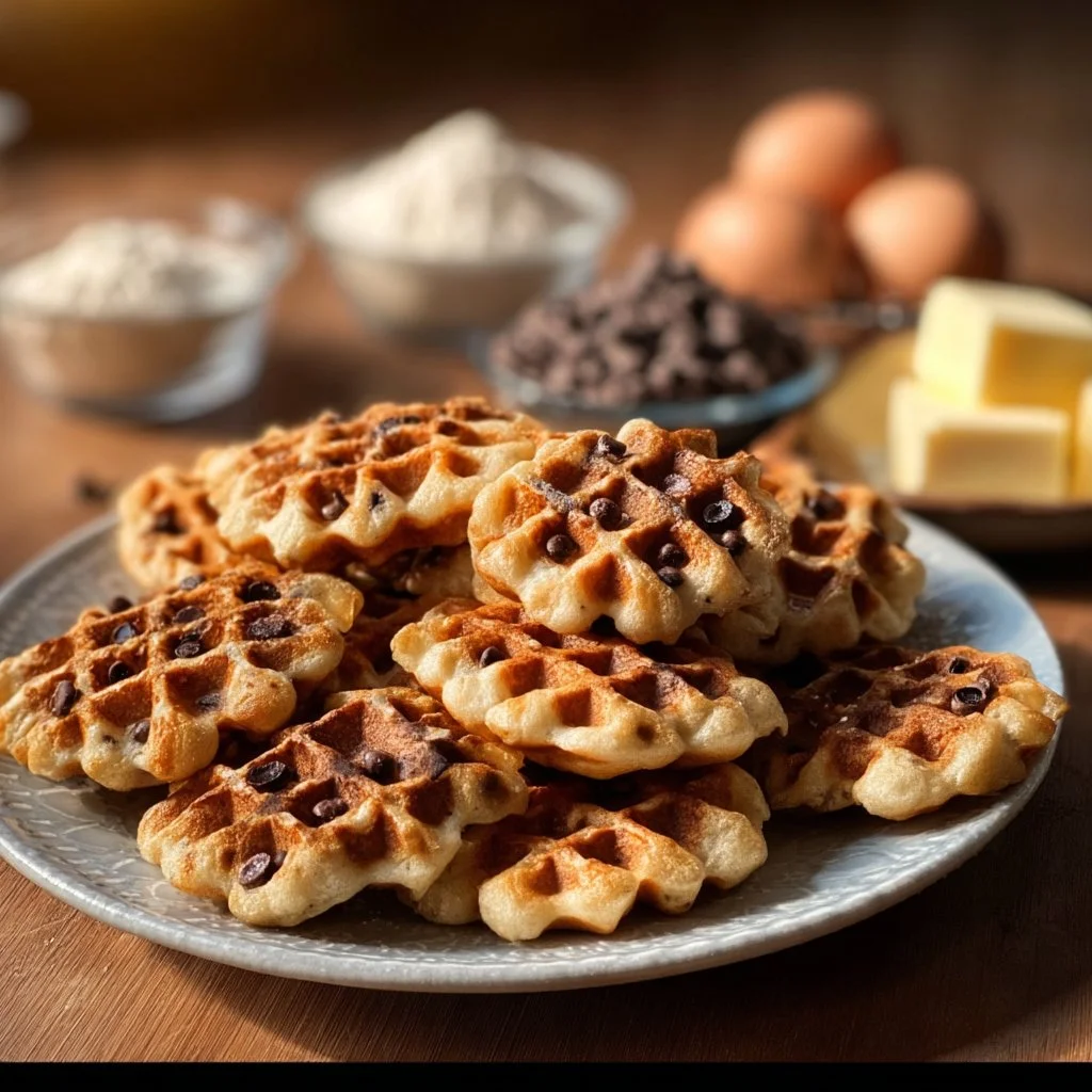 Irresistible Chocolate Chip Waffle Cookies: The Ultimate Fun & Easy Treat 1 Delicious chocolate chip waffle cookies on a plate ready to be enjoyed.