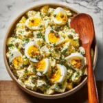Delicious lemon caper egg salad served in a bowl, ideal for a healthy lunch.