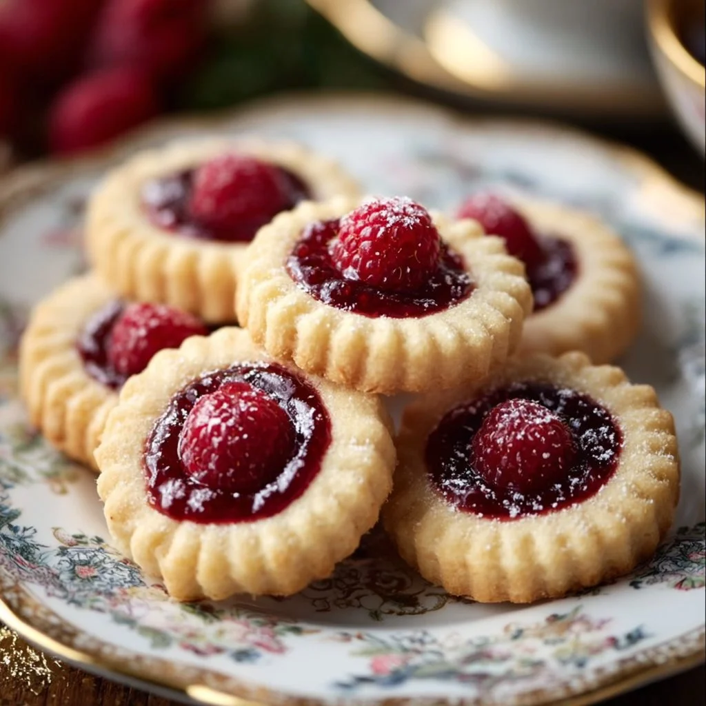Raspberry Jam Drops Recipe | Classic Buttery Cookies 1 Delicious raspberry jam drops cookies on a plate, perfect for dessert.