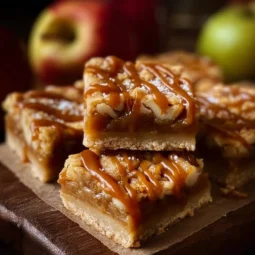 Delicious Salted Caramel Apple Pie Bars layered with caramel and apples