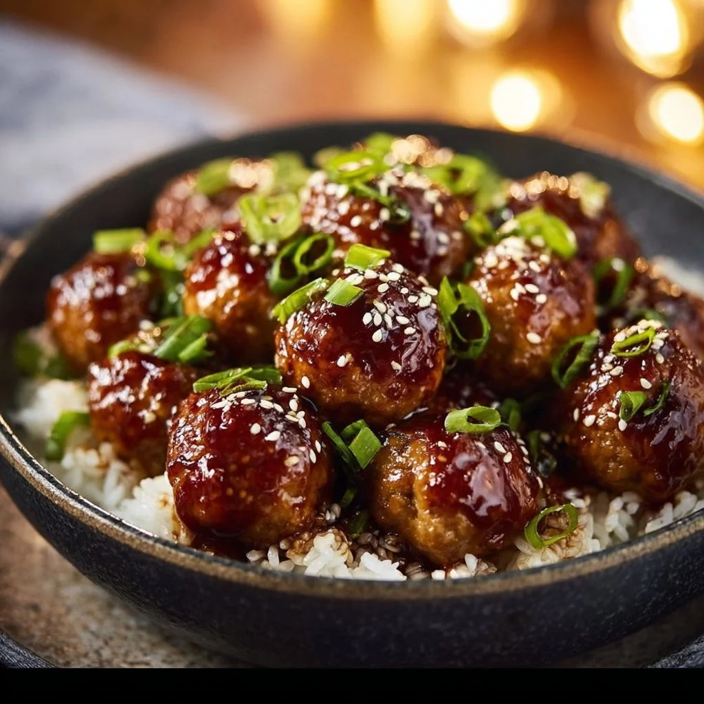 Delicious sticky teriyaki chicken meatballs ready for a healthy dinner