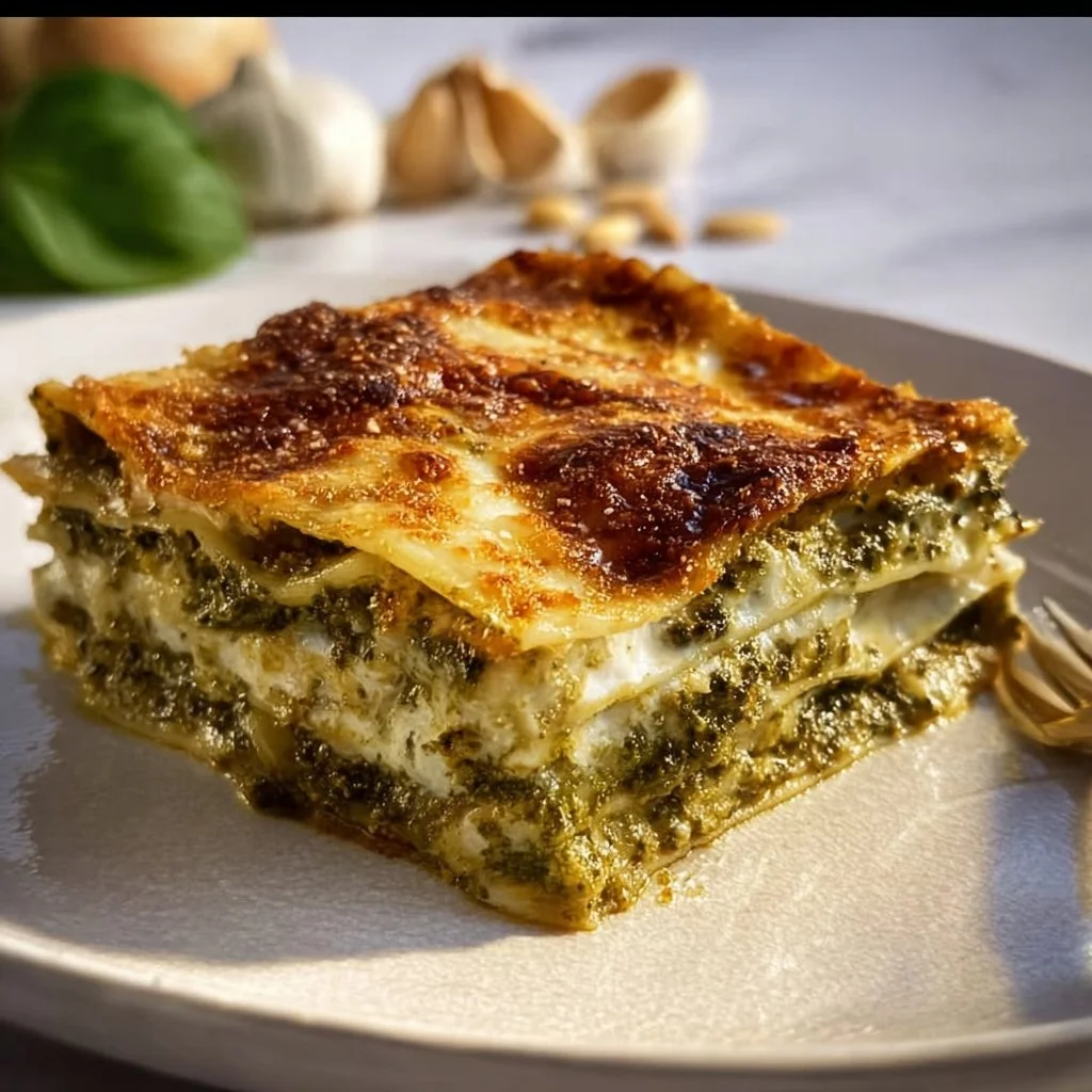 Ultimate & Irresistible Pesto Lasagna – The Best Creamy Pesto Ricotta Lasagna 1 Creamy pesto lasagna layers with ricotta cheese and fresh basil