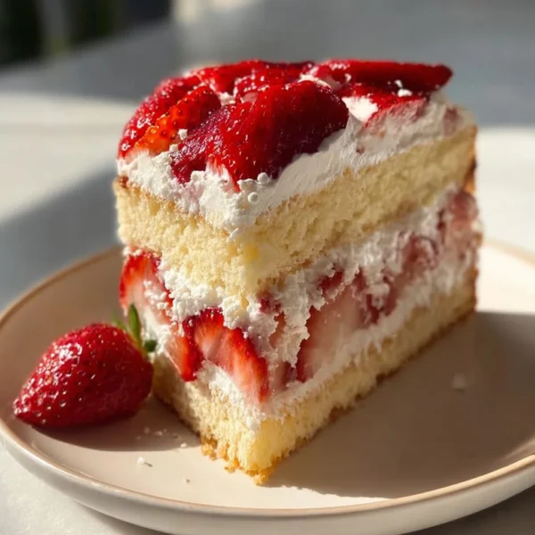 Delicious homemade strawberry shortcake with fresh strawberries and whipped cream