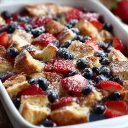 Berry French Toast Casserole Bake 2 Berry French Toast Casserole Bake topped with fresh berries and powdered sugar