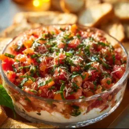 Bruschetta Dip: A Vibrant and Flavorful Appetizer to Delight Your Guests 3 Vibrant bruschetta dip served with fresh ingredients and crispy bread.