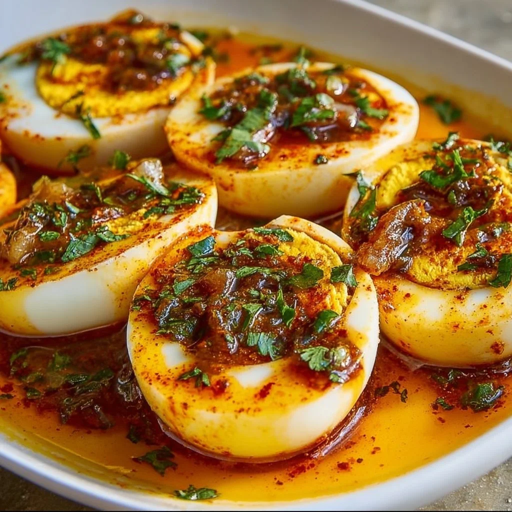 Cajun Boiled Eggs with Spicy Garlic Butter Sauce 1 Delicious Cajun boiled eggs drizzled with spicy garlic butter sauce