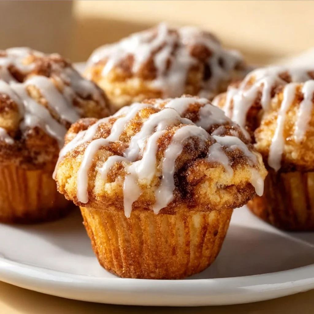 Cinnamon Roll Muffins 1 Delicious cinnamon roll muffins with icing on top