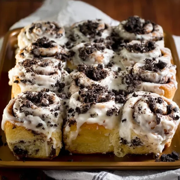 Cookies and Cream Rolls 9 Delicious homemade Cookies and Cream Rolls on a plate ready to serve.