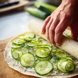 Delicious Cucumber and Dill Pinwheels on a serving platter.