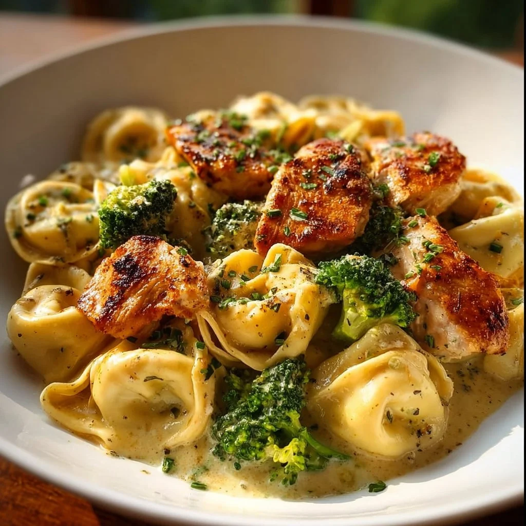 Garlic Parmesan Chicken Tortellini - Easy & Delicious 1 Delicious Garlic Parmesan Chicken Tortellini served in a bowl with herbs