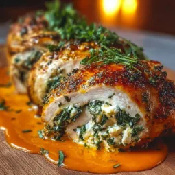 Herbed Ricotta Stuffed Chicken Rolls for a Cozy Dinner Delight 3 Herbed ricotta stuffed chicken rolls served on a plate for dinner