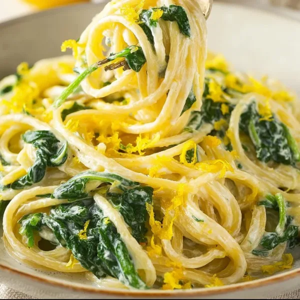 Lemon ricotta pasta & spinach 7 Delicious lemon ricotta pasta with spinach served in a bowl