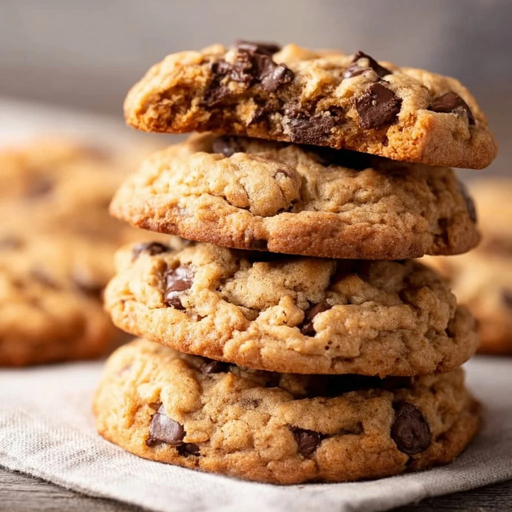 Plate of Peanut Butter Oatmeal Chocolate Chip Cookies with chocolate chips and oats