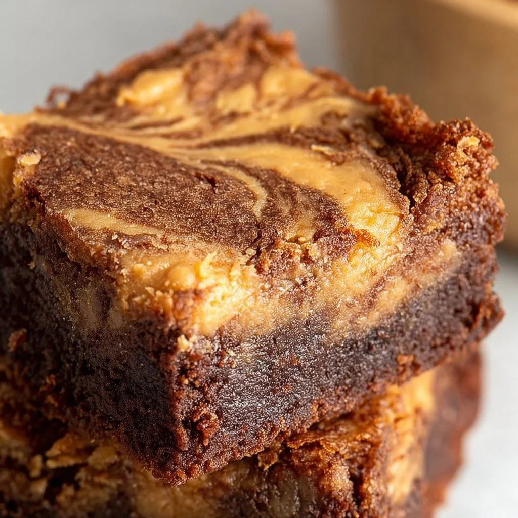 Delicious peanut butter swirl brownies displayed on a plate