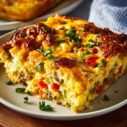 Delicious Pioneer Woman breakfast casserole freshly baked in a dish