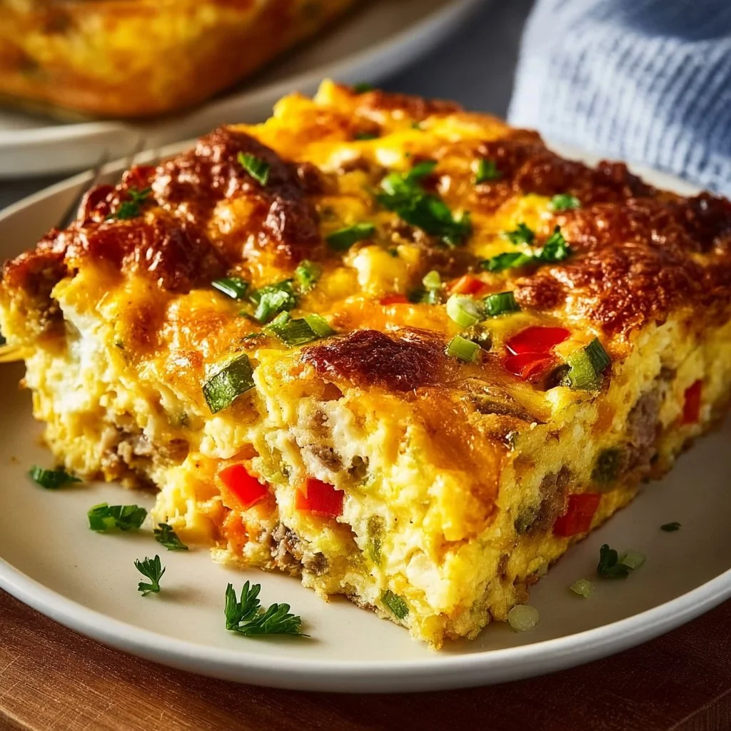 Delicious Pioneer Woman breakfast casserole freshly baked in a dish