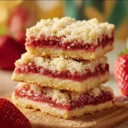 Delicious strawberry shortcake bars topped with fresh strawberries and whipped cream