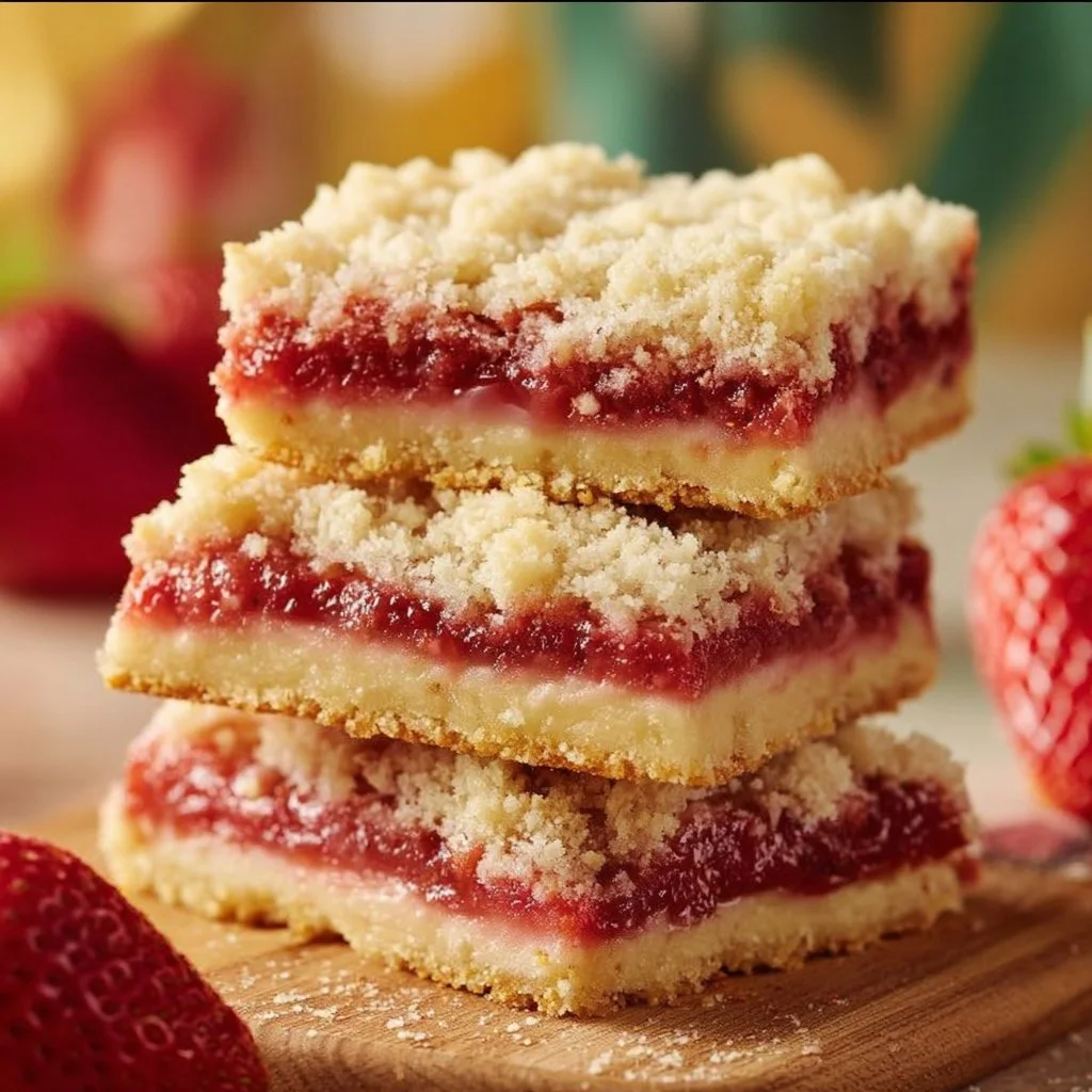 Delicious strawberry shortcake bars topped with fresh strawberries and whipped cream