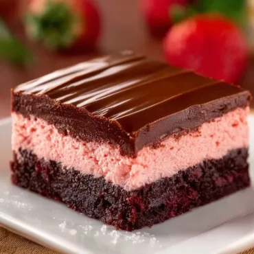 Delicious homemade Strawberry Truffle Brownies with chocolate and strawberries.