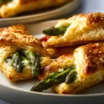 Asparagus puff pastry bundles with flaky crust and fresh asparagus