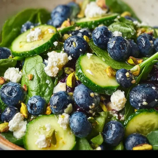 Blueberry Pistachio Spring Salad with fresh greens and vibrant colors.