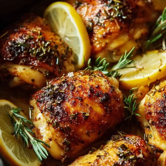 Easter Herb-Roasted Lemon Chicken served with fresh herbs and lemon slices.