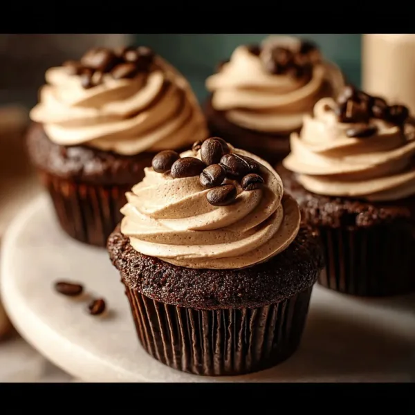Delicious espresso cupcakes with espresso frosting on a plate