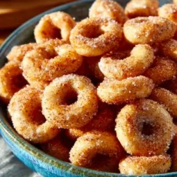 Mini doughnuts made from hot buttered Cheerios for a sweet treat