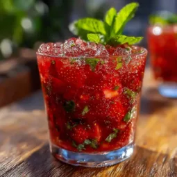 Refreshing Strawberry Basil Smash cocktail with strawberries and basil leaves